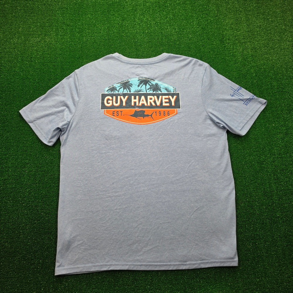 Guy Harvey St Augustine Beach Resort Tshirt Mens XL Blue Marling Pocket Tee